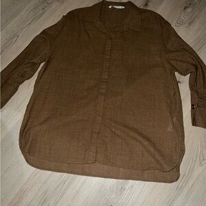 Zara Brown 100% Wool Button Down Shirt XXL